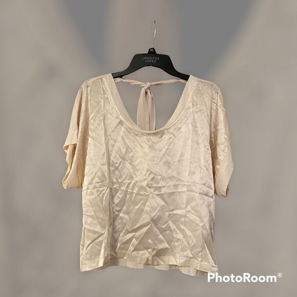 Lumiere Silk Mixed Media Bow Self Tie Top Size L - Picture 1 of 4